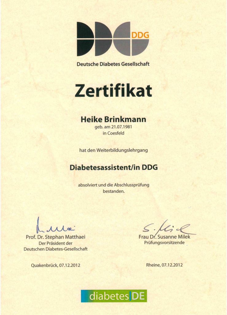Zertifikat Diabetassistent/in DDG